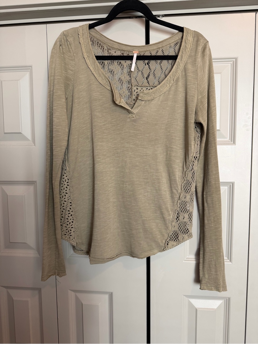 Free people Long-Sleeve Lace Inset Women's Top — Beige